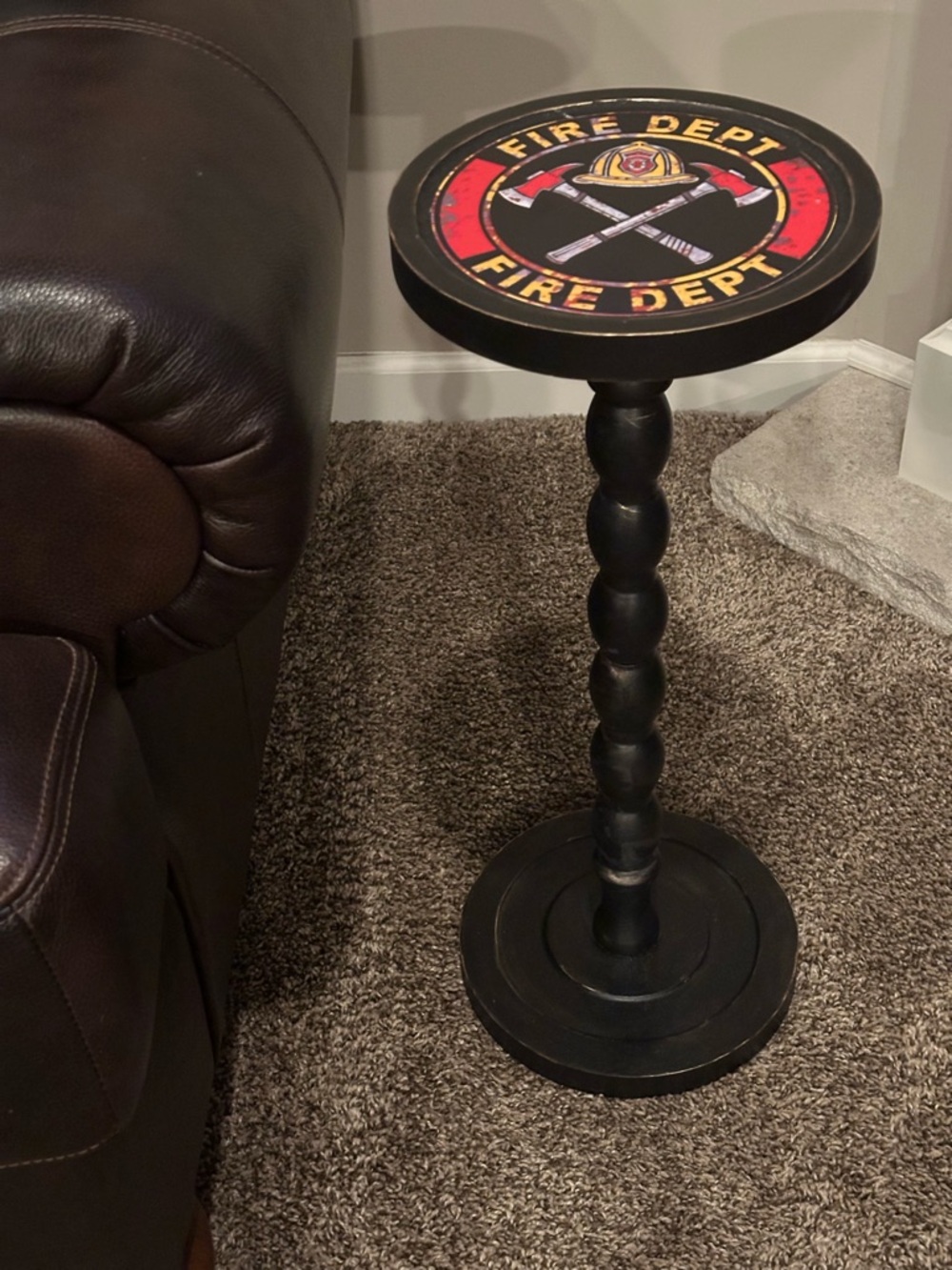 Fire Dept Accent Side Table - Black with Red Top